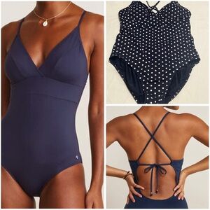 New Vineyard Vines Swim one piece swimsuit size M navy/ white polka dots